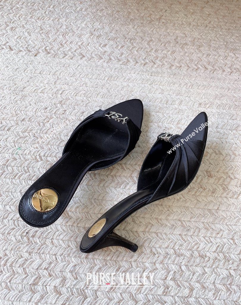 Saint Laurent Jerry Heel Slides Sandal 6cm in Satin Crepe Black 2026 8696549 (MD-260224163)