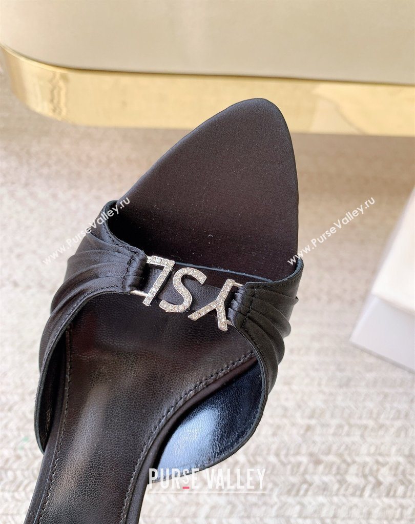 Saint Laurent Jerry Heel Slides Sandal 6cm in Satin Crepe Black 2026 8696549 (MD-260224163)