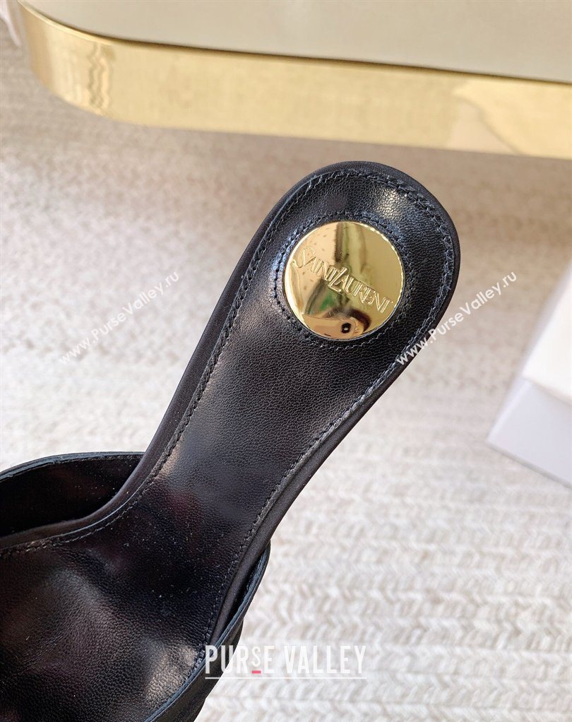 Saint Laurent Jerry Heel Slides Sandal 6cm in Satin Crepe Black 2026 8696549 (MD-260224163)