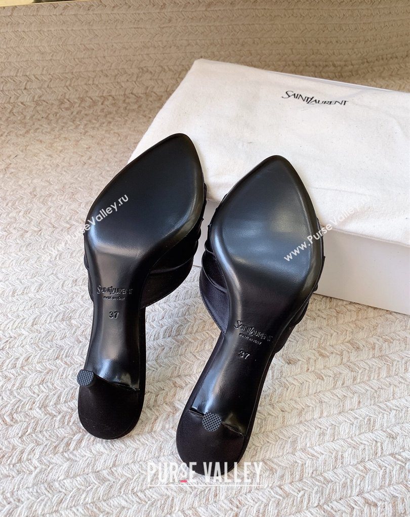 Saint Laurent Jerry Heel Slides Sandal 6cm in Satin Crepe Black 2026 8696549 (MD-260224163)