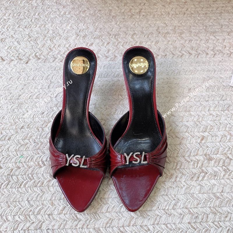 Saint Laurent Jerry Heel Slides Sandal 6cm in Shiny Leather Red 2026 8696549 (MD-260224164)