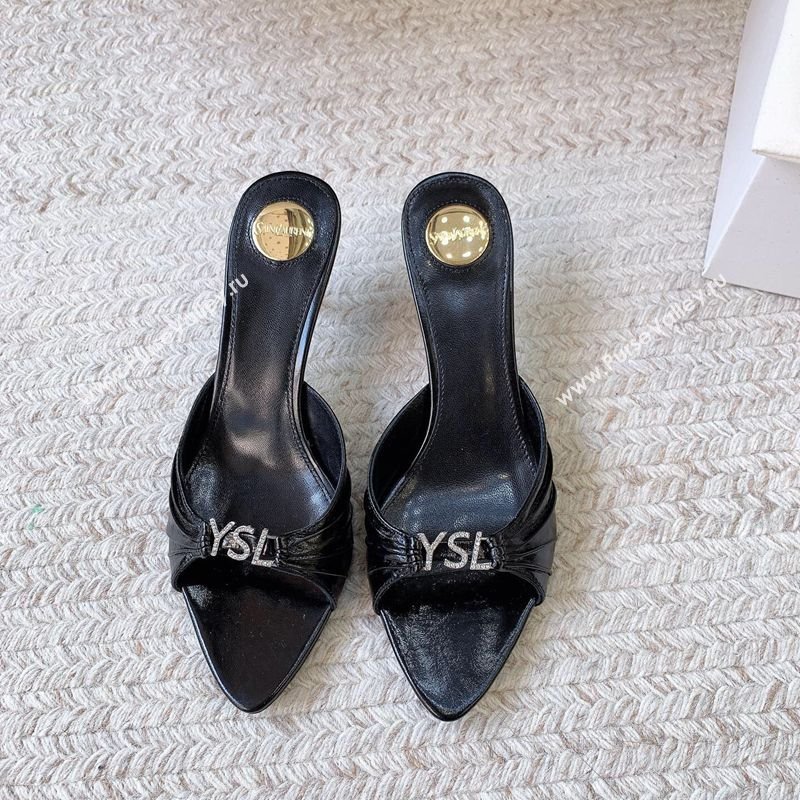 Saint Laurent Jerry Heel Slides Sandal 6cm in Shiny Leather Black 2026 8696549 (MD-260224165)
