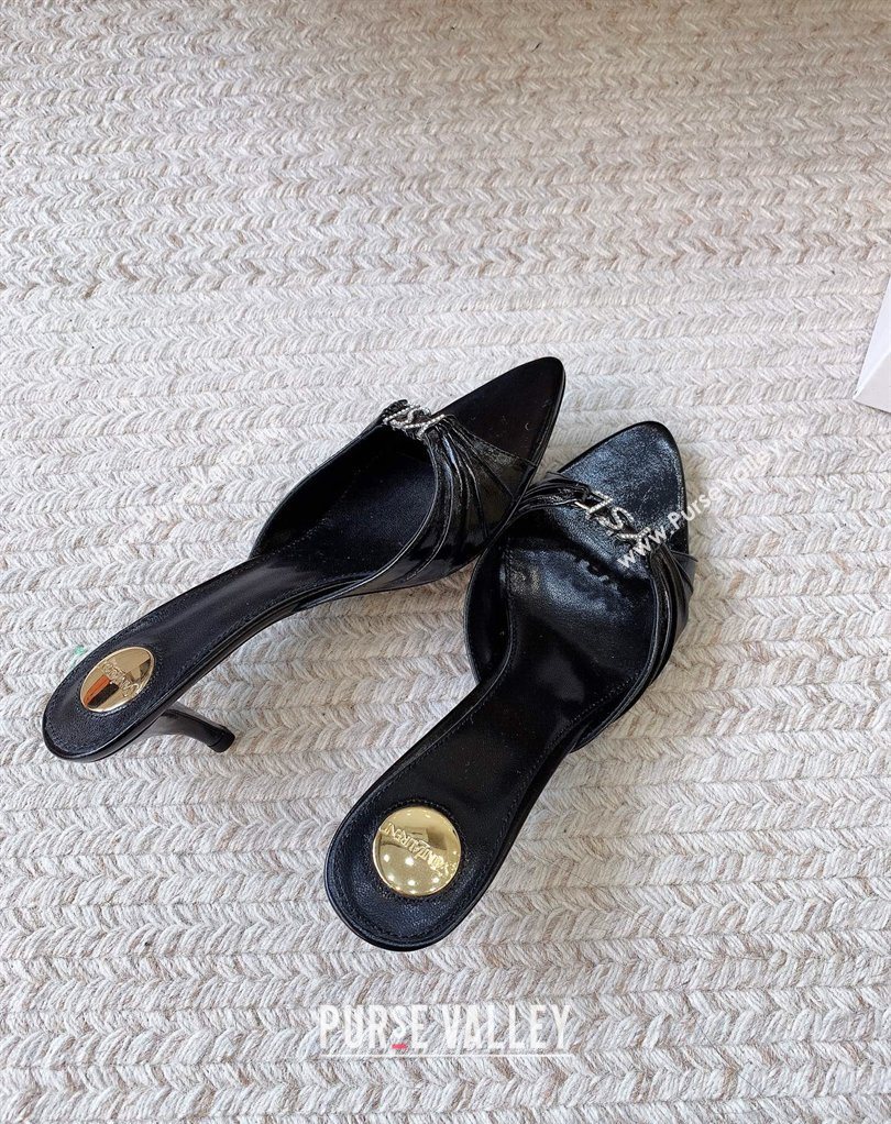 Saint Laurent Jerry Heel Slides Sandal 6cm in Shiny Leather Black 2026 8696549 (MD-260224165)