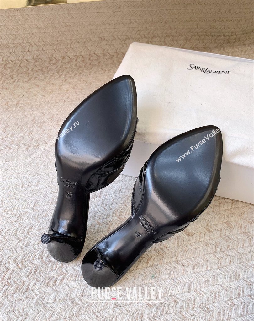 Saint Laurent Jerry Heel Slides Sandal 6cm in Shiny Leather Black 2026 8696549 (MD-260224165)