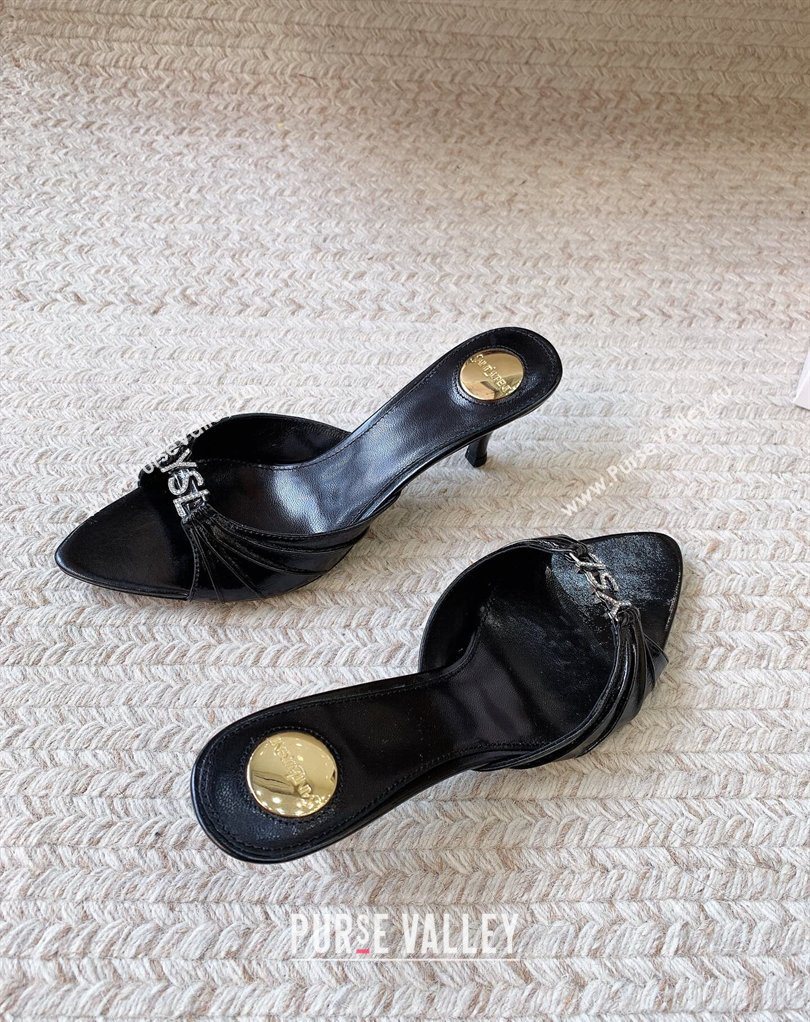 Saint Laurent Jerry Heel Slides Sandal 6cm in Shiny Leather Black 2026 8696549 (MD-260224165)