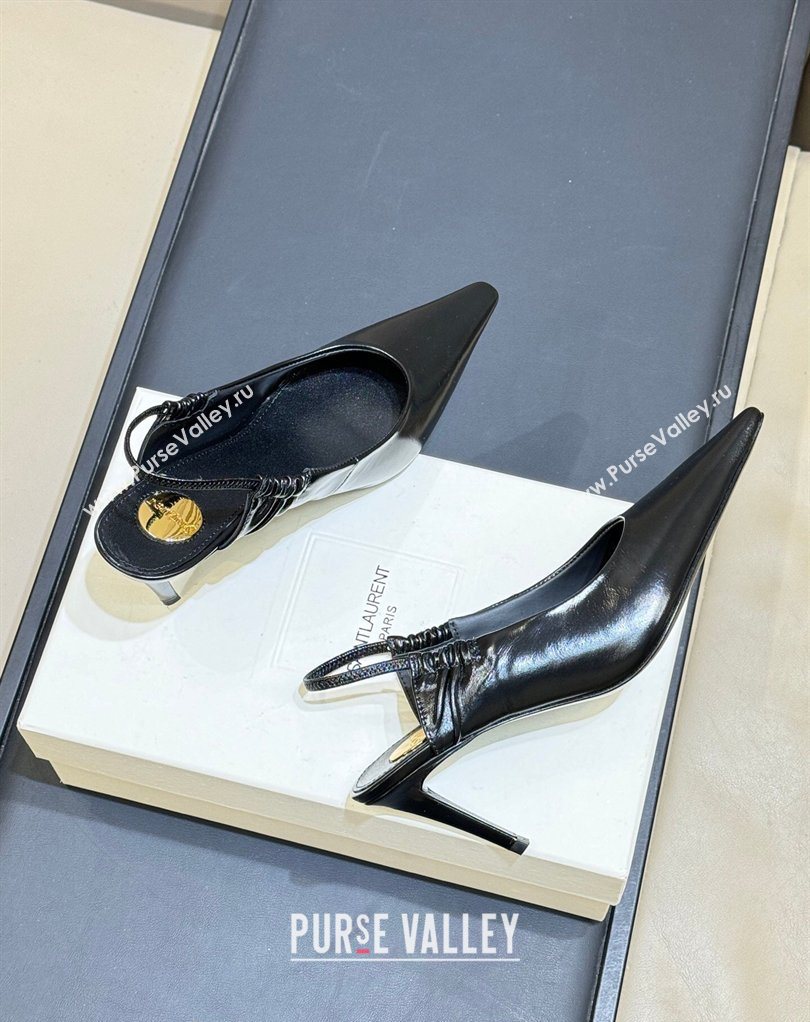 Saint Laurent ANNE-MARIE Slingbacks Pump 7.5cm in Shiny Leather Black 2026 841183 (MD-260224143)