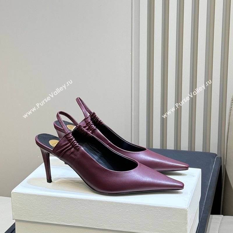 Saint Laurent ANNE-MARIE Slingbacks Pump 7.5cm in Smooth Leather Burgundy 2026 841183 (MD-260224147)