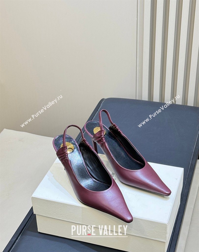 Saint Laurent ANNE-MARIE Slingbacks Pump 7.5cm in Smooth Leather Burgundy 2026 841183 (MD-260224147)