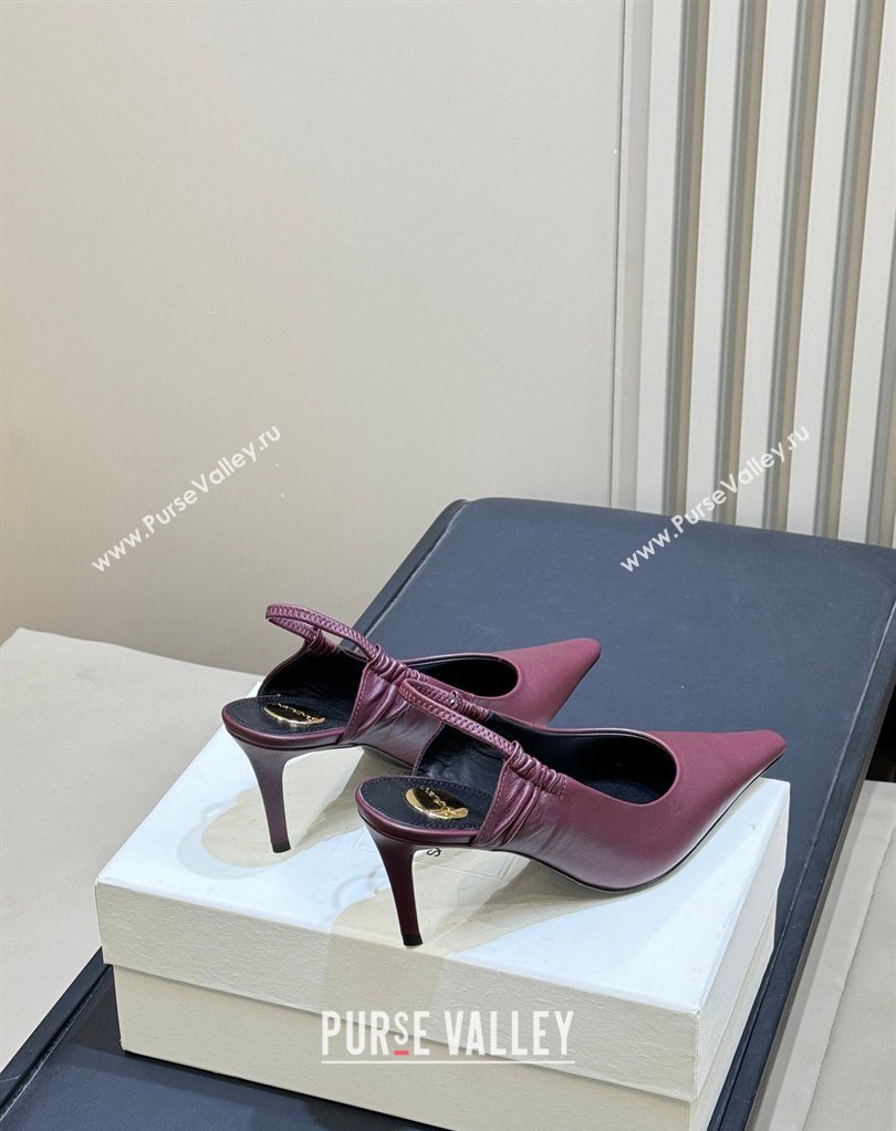 Saint Laurent ANNE-MARIE Slingbacks Pump 7.5cm in Smooth Leather Burgundy 2026 841183 (MD-260224147)