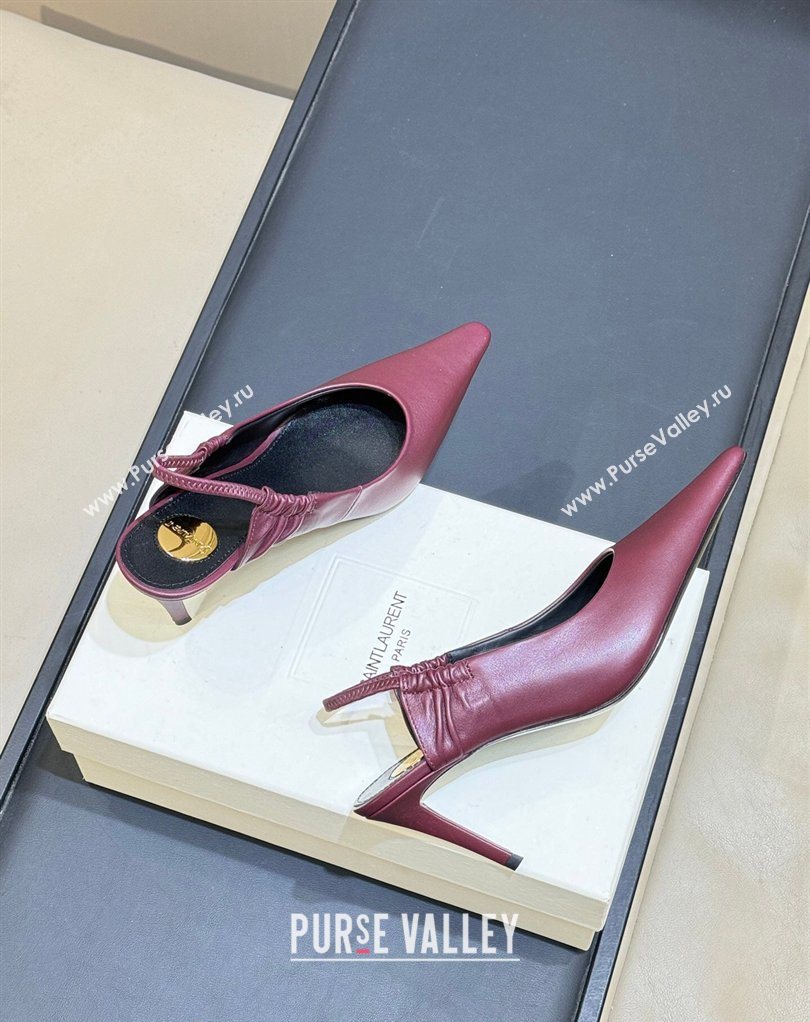 Saint Laurent ANNE-MARIE Slingbacks Pump 7.5cm in Smooth Leather Burgundy 2026 841183 (MD-260224147)