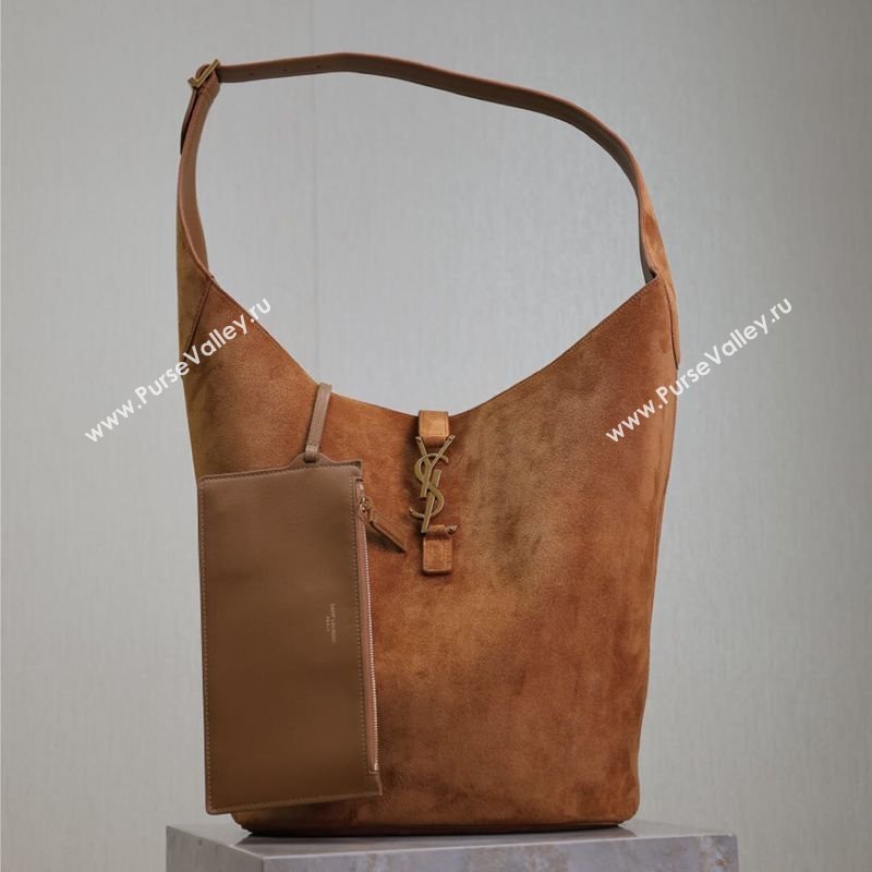 Saint Laurent LE 5 À 7 Supple Large Hobo Bag in Suede Brown 753823 2026 (MHUI-260403121)
