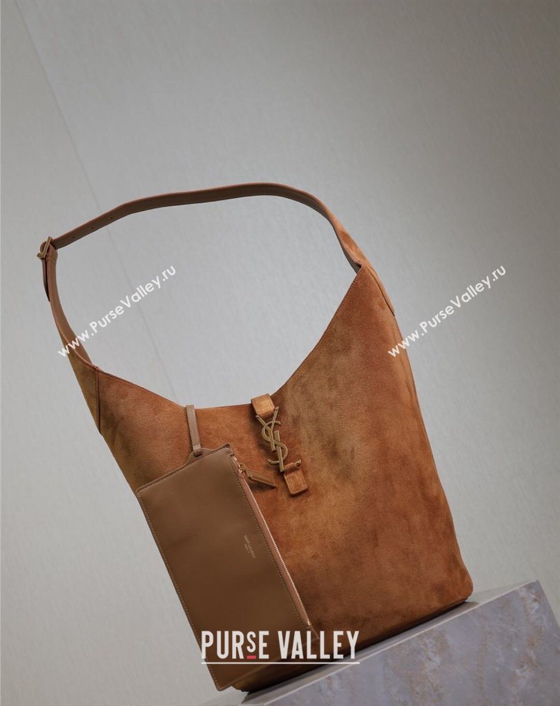 Saint Laurent LE 5 À 7 Supple Large Hobo Bag in Suede Brown 753823 2026 (MHUI-260403121)