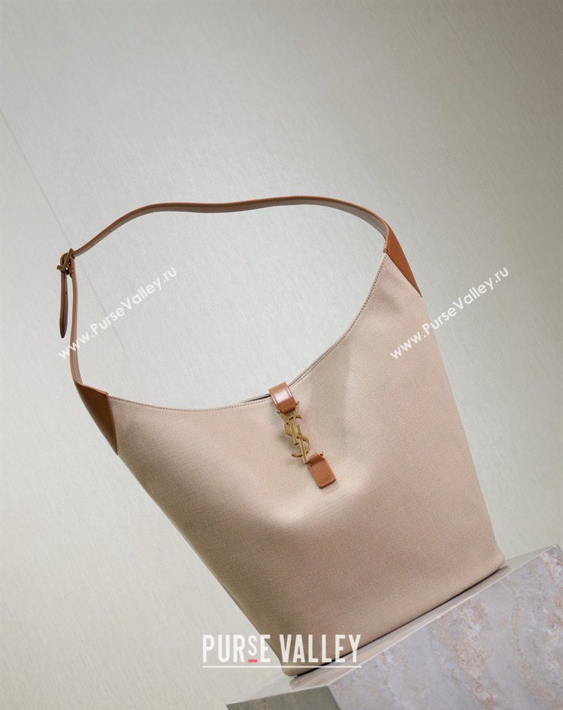 Saint Laurent LE 5 À 7 Supple Large Hobo Bag in Cotton Linen and Leather 753823 Brown 2026 (MHUI-260403122)