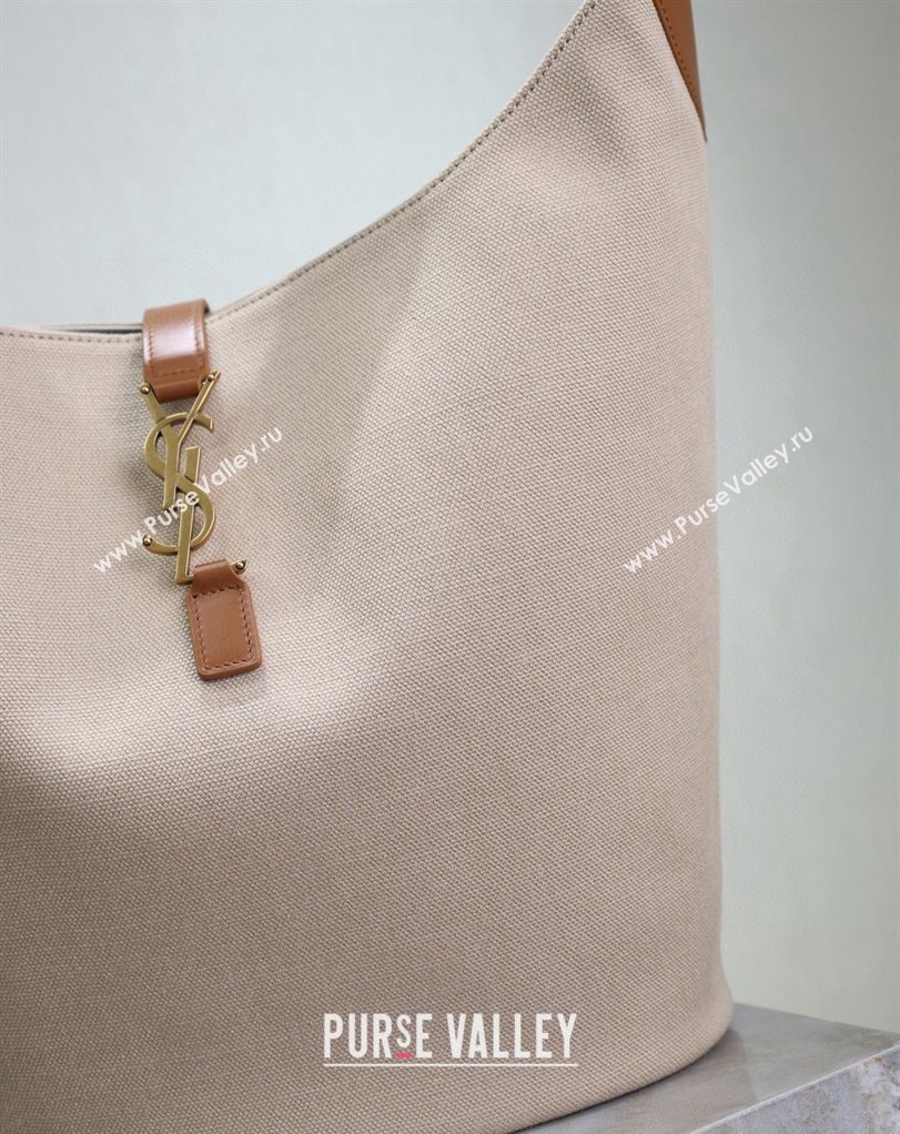Saint Laurent LE 5 À 7 Supple Large Hobo Bag in Cotton Linen and Leather 753823 Brown 2026 (MHUI-260403122)