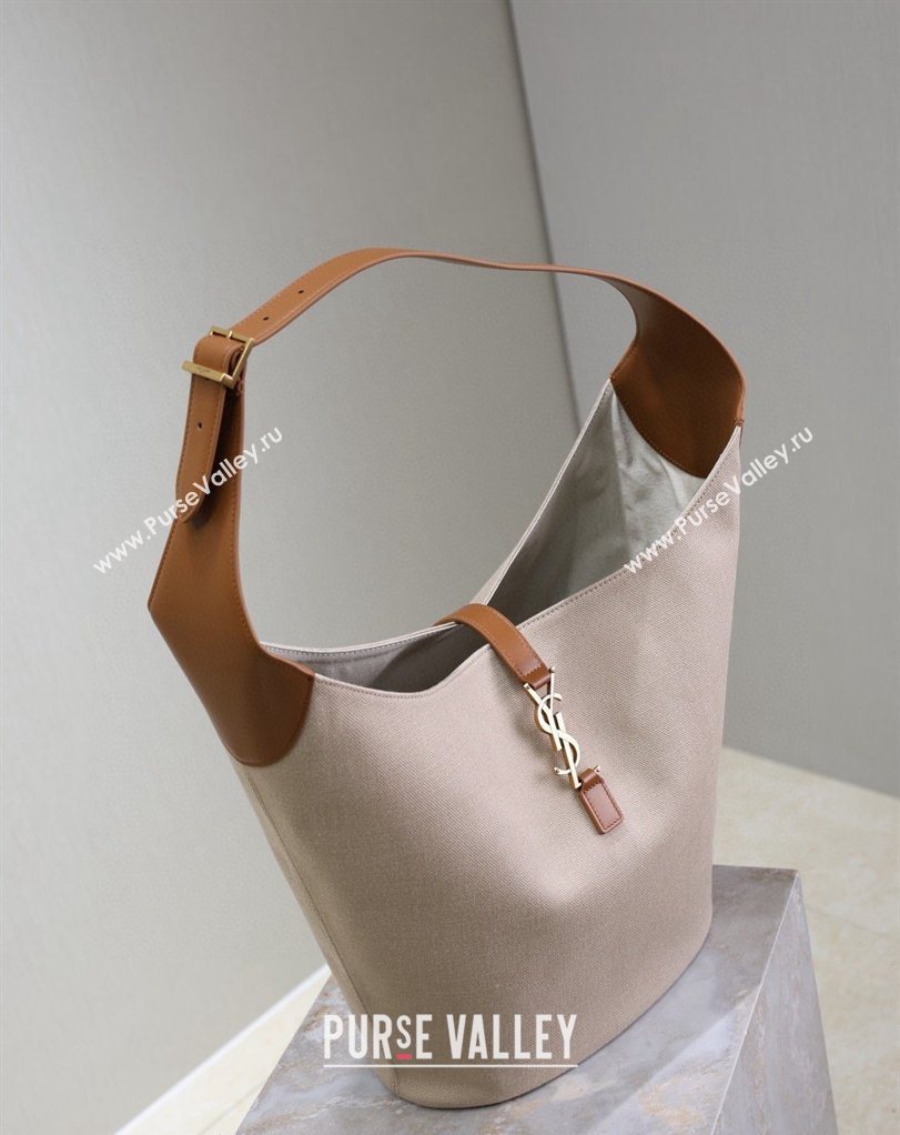 Saint Laurent LE 5 À 7 Supple Large Hobo Bag in Cotton Linen and Leather 753823 Brown 2026 (MHUI-260403122)