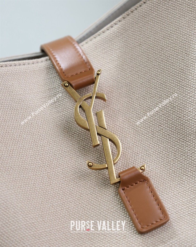 Saint Laurent LE 5 À 7 Supple Large Hobo Bag in Cotton Linen and Leather 753823 Brown 2026 (MHUI-260403122)