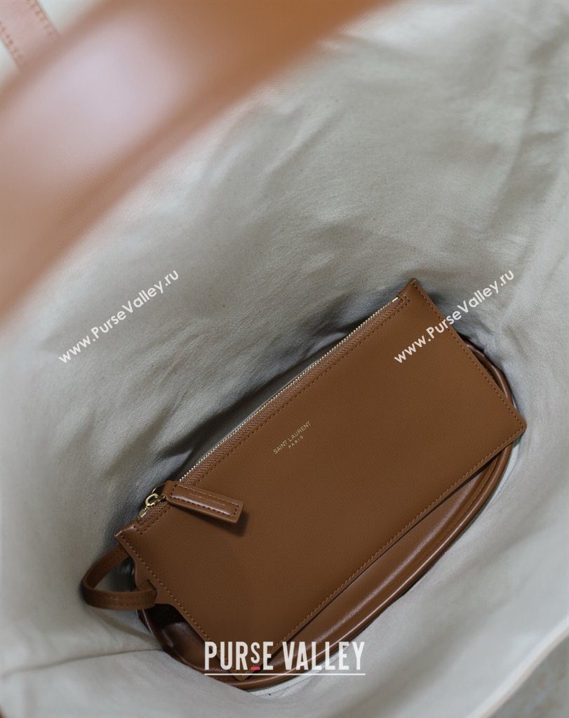 Saint Laurent LE 5 À 7 Supple Large Hobo Bag in Cotton Linen and Leather 753823 Brown 2026 (MHUI-260403122)