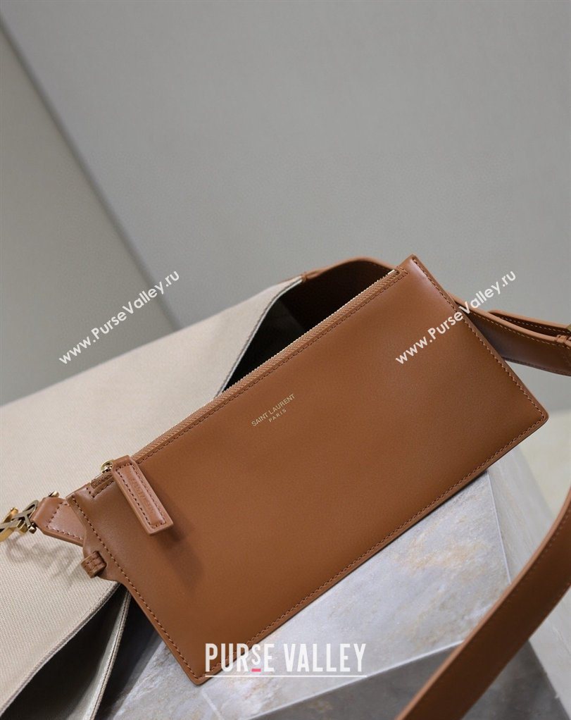 Saint Laurent LE 5 À 7 Supple Large Hobo Bag in Cotton Linen and Leather 753823 Brown 2026 (MHUI-260403122)