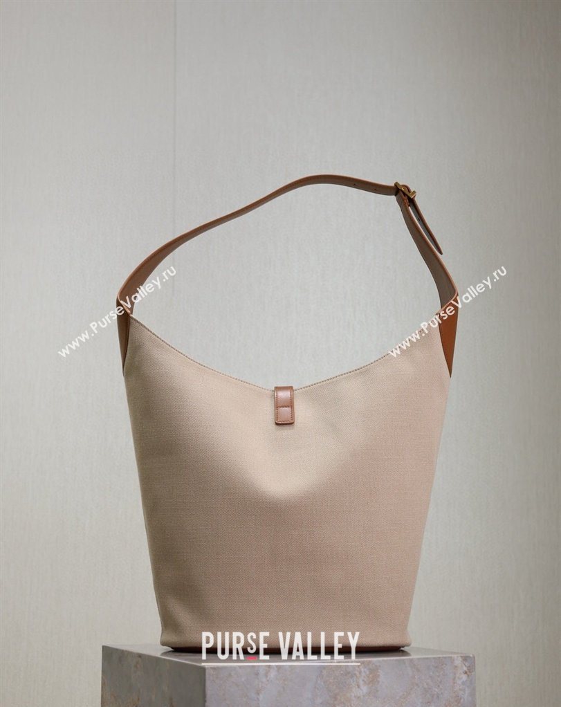 Saint Laurent LE 5 À 7 Supple Large Hobo Bag in Cotton Linen and Leather 753823 Brown 2026 (MHUI-260403122)