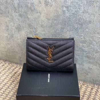Saint Laurent Grained Leather Short Wallet Black/Gold 2026 575974 (MHUI-260403070)