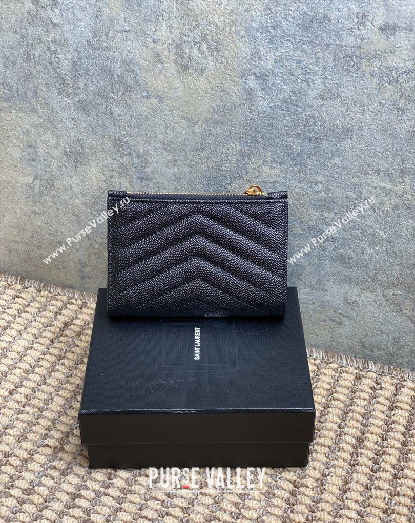 Saint Laurent Grained Leather Short Wallet Black/Gold 2026 575974 (MHUI-260403070)
