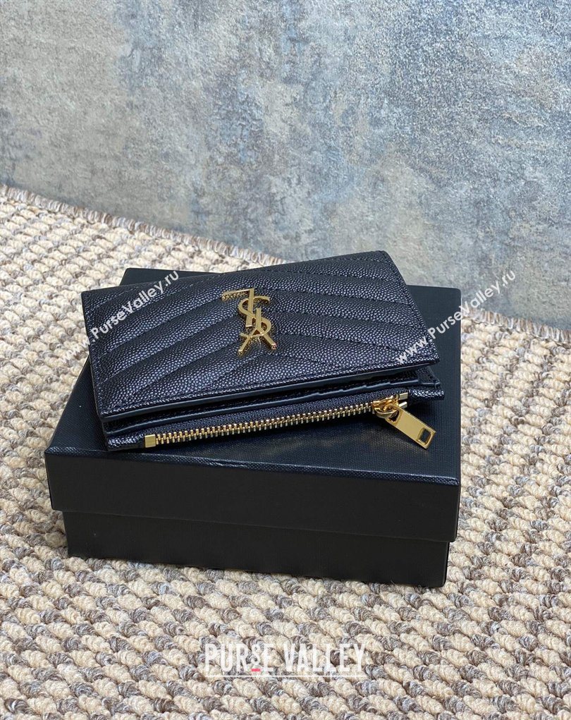 Saint Laurent Grained Leather Short Wallet Black/Gold 2026 575974 (MHUI-260403070)