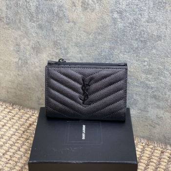 Saint Laurent Grained Leather Short Wallet All Black 2026 575974 (MHUI-260403071)