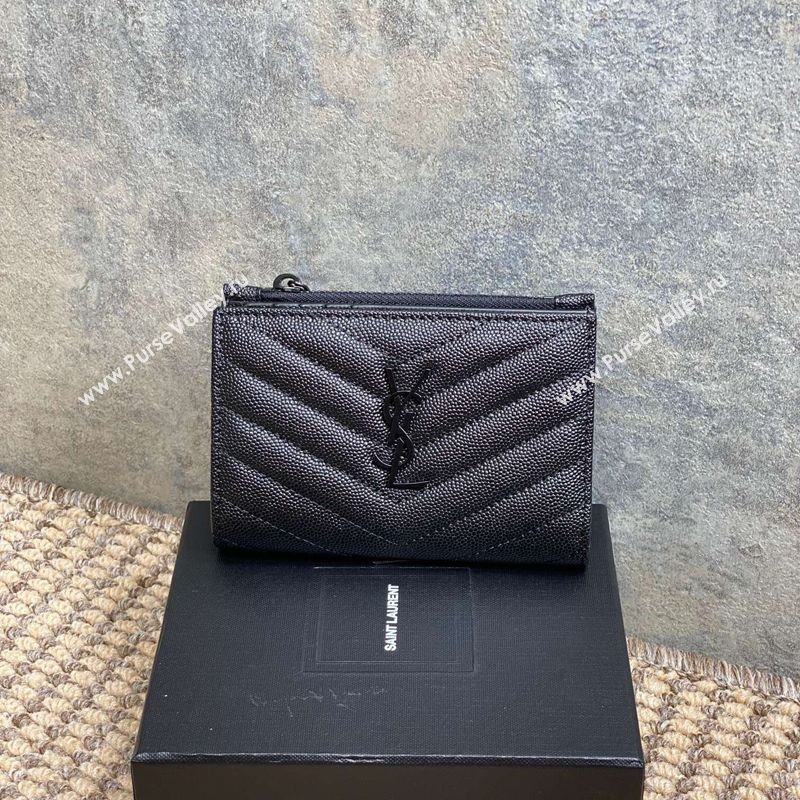 Saint Laurent Grained Leather Short Wallet All Black 2026 575974 (MHUI-260403071)