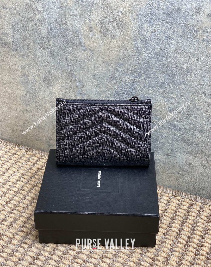 Saint Laurent Grained Leather Short Wallet All Black 2026 575974 (MHUI-260403071)