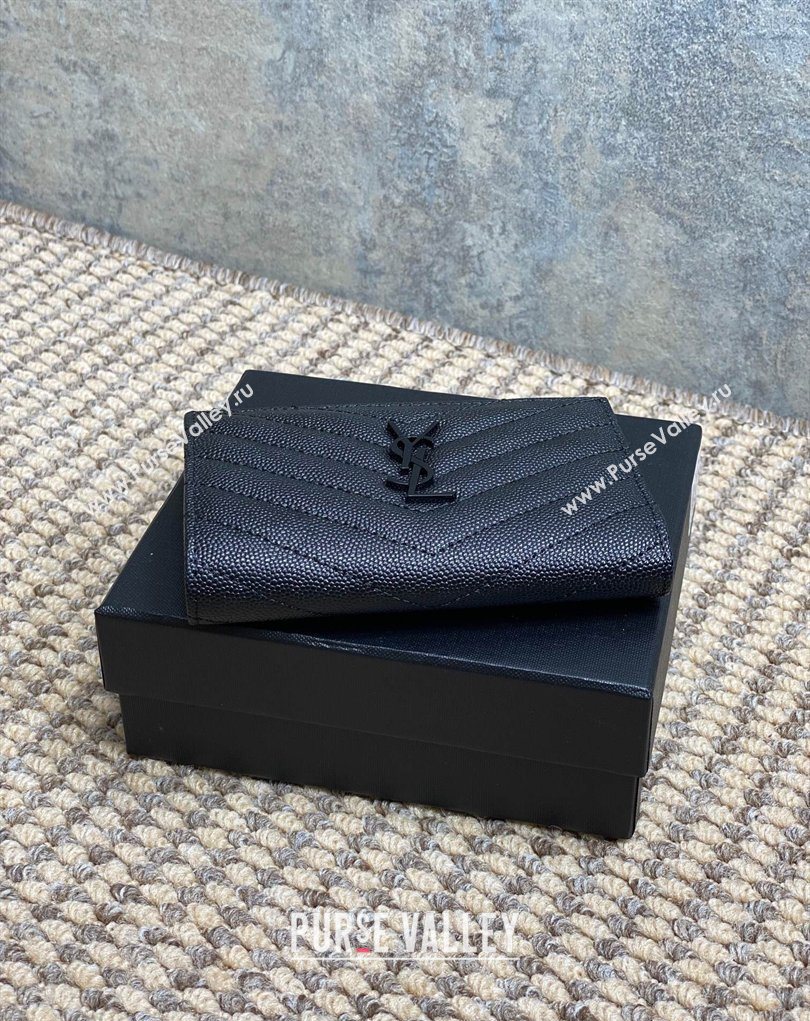 Saint Laurent Grained Leather Short Wallet All Black 2026 575974 (MHUI-260403071)