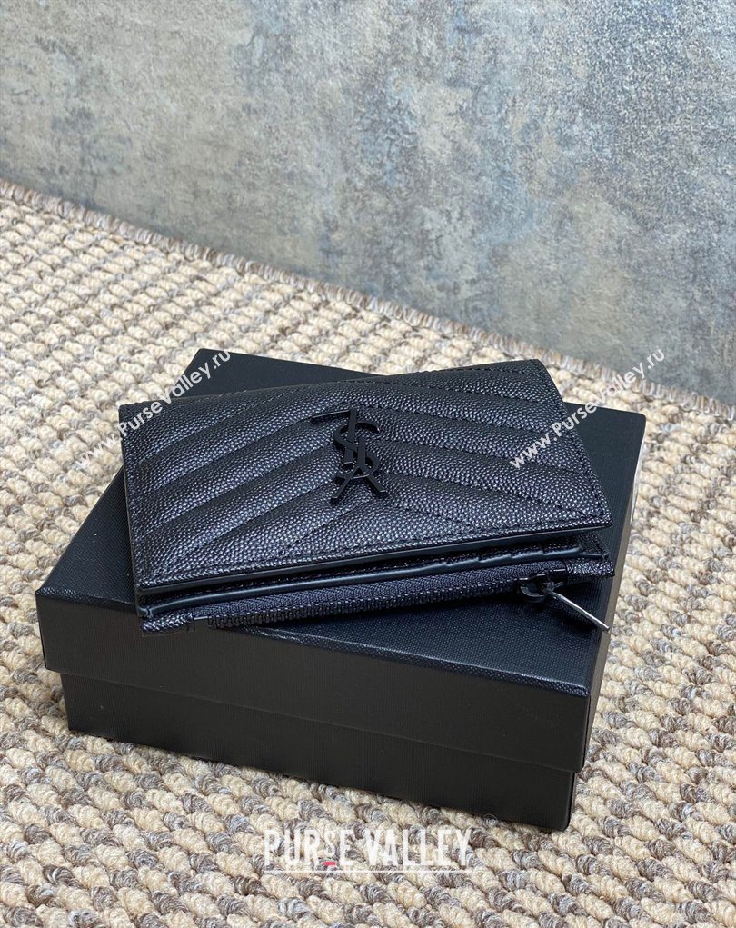 Saint Laurent Grained Leather Short Wallet All Black 2026 575974 (MHUI-260403071)