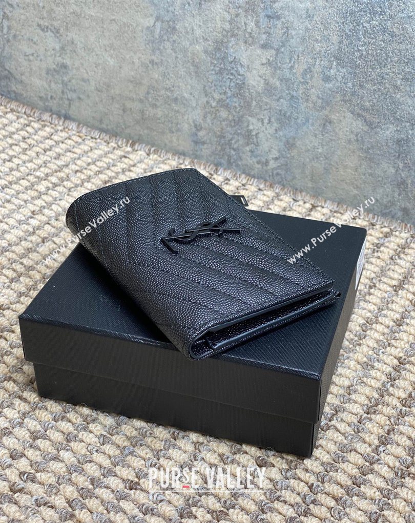 Saint Laurent Grained Leather Short Wallet All Black 2026 575974 (MHUI-260403071)