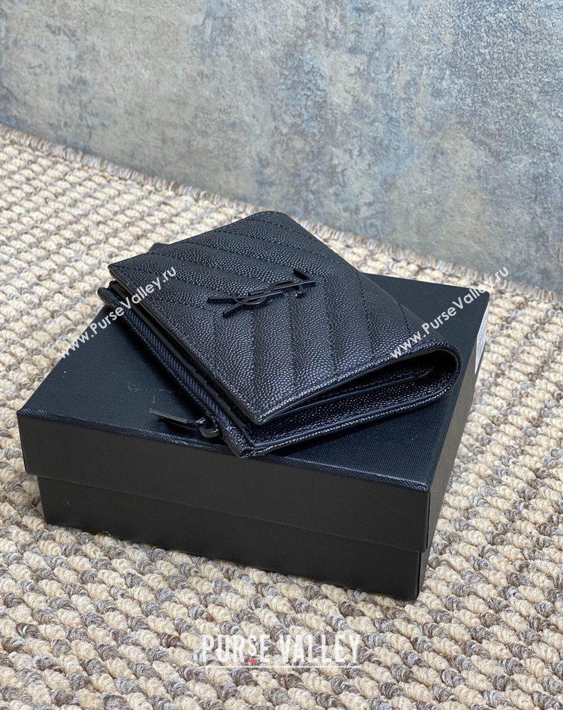 Saint Laurent Grained Leather Short Wallet All Black 2026 575974 (MHUI-260403071)