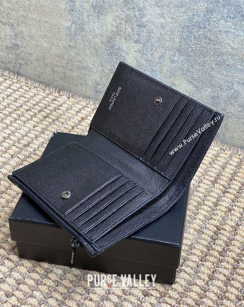 Saint Laurent Grained Leather Short Wallet All Black 2026 575974 (MHUI-260403071)