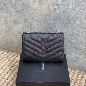 Saint Laurent Grained Leather Short Wallet Black/Silver 2026 575974 (MHUI-260403072)