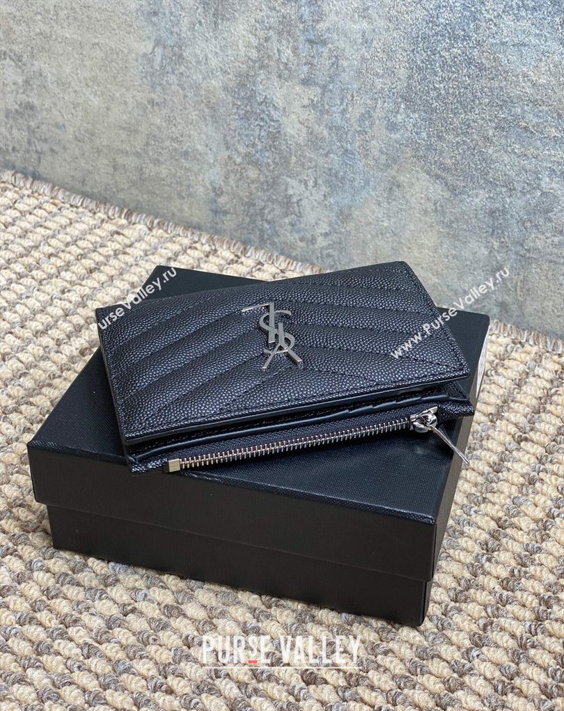 Saint Laurent Grained Leather Short Wallet Black/Silver 2026 575974 (MHUI-260403072)