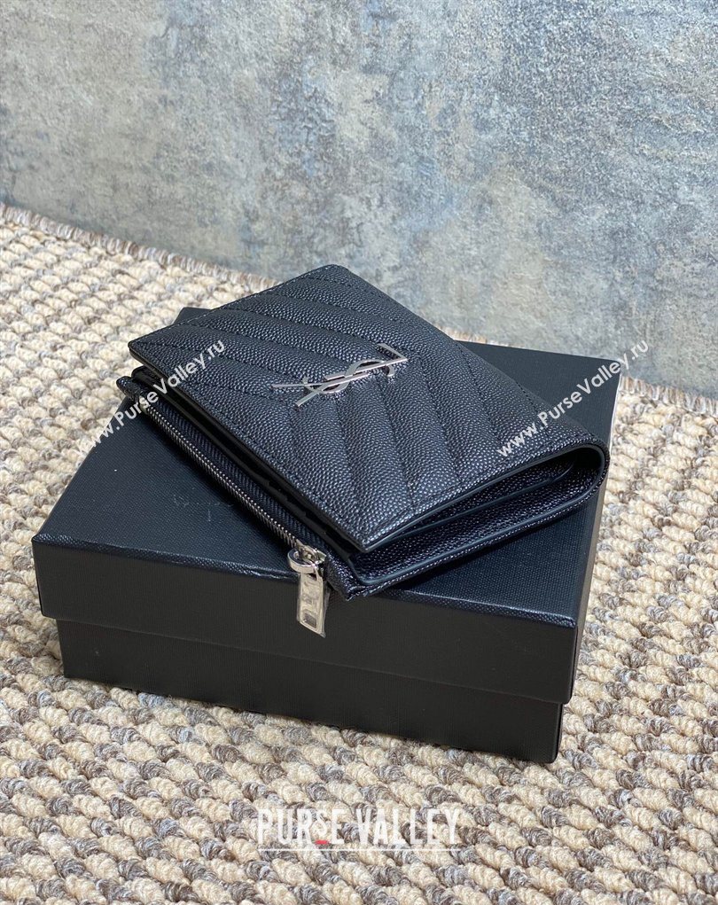 Saint Laurent Grained Leather Short Wallet Black/Silver 2026 575974 (MHUI-260403072)