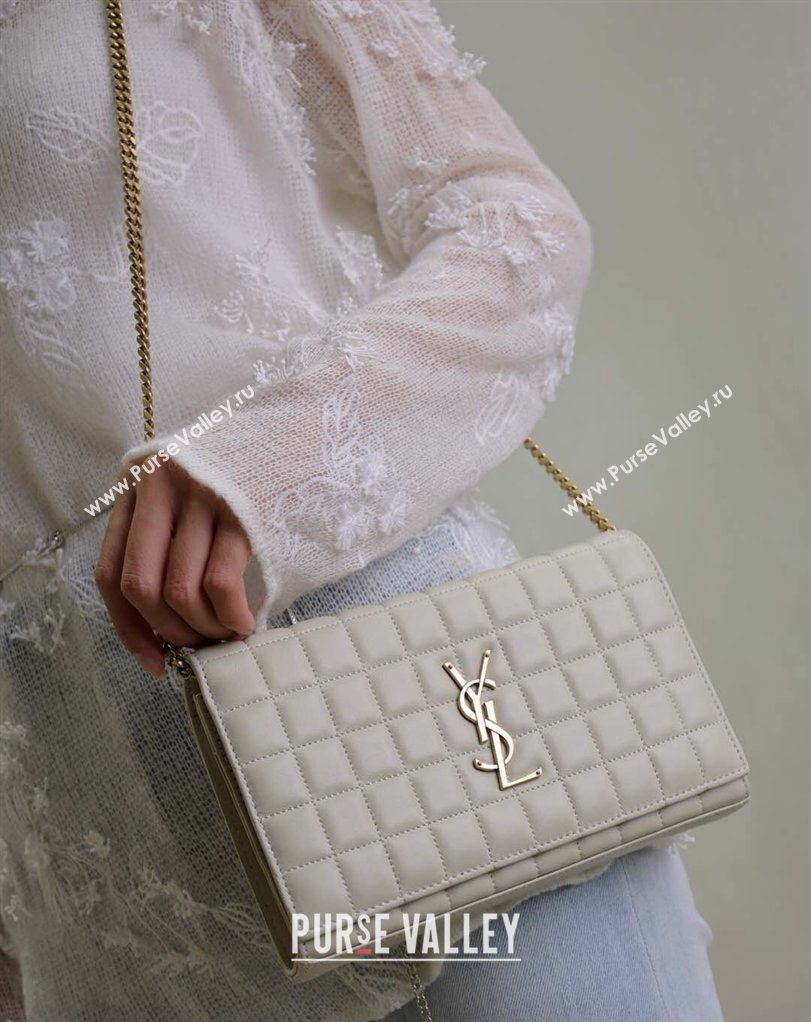 Saint Laurent Cassandre Quilted Lambskin Leather Chain Bag White 2026 743364 (MHUI-260403053)