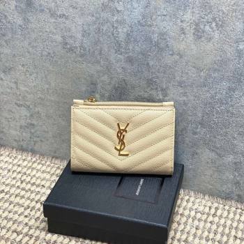 Saint Laurent Grained Leather Short Wallet Beige 2026 575974 (MHUI-260403073)