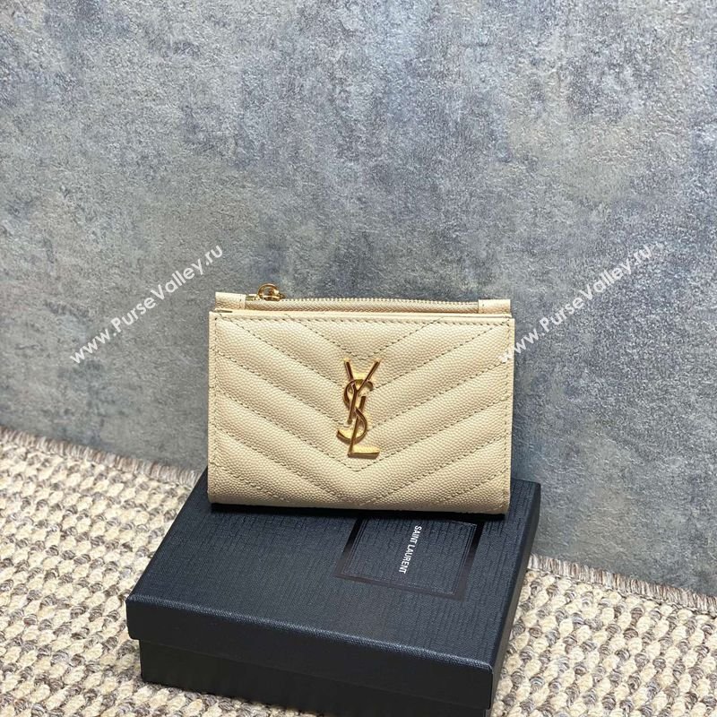 Saint Laurent Grained Leather Short Wallet Beige 2026 575974 (MHUI-260403073)