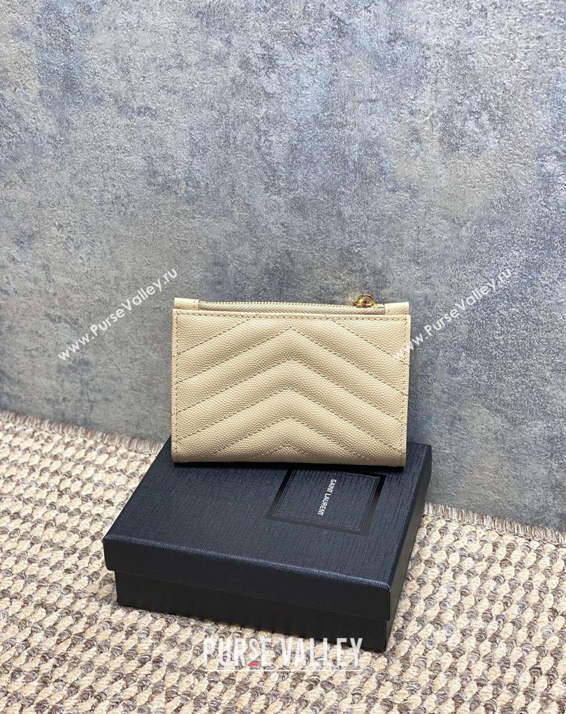 Saint Laurent Grained Leather Short Wallet Beige 2026 575974 (MHUI-260403073)