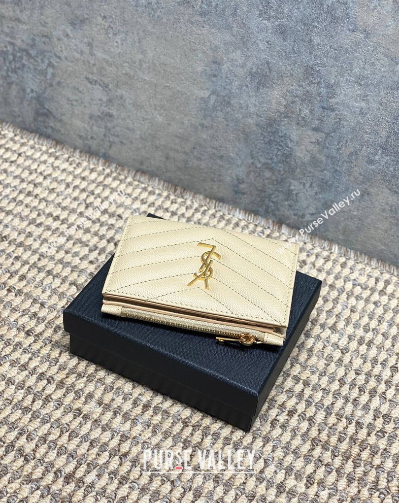 Saint Laurent Grained Leather Short Wallet Beige 2026 575974 (MHUI-260403073)