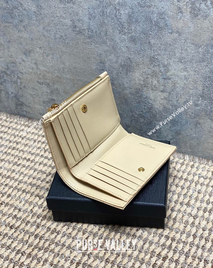Saint Laurent Grained Leather Short Wallet Beige 2026 575974 (MHUI-260403073)