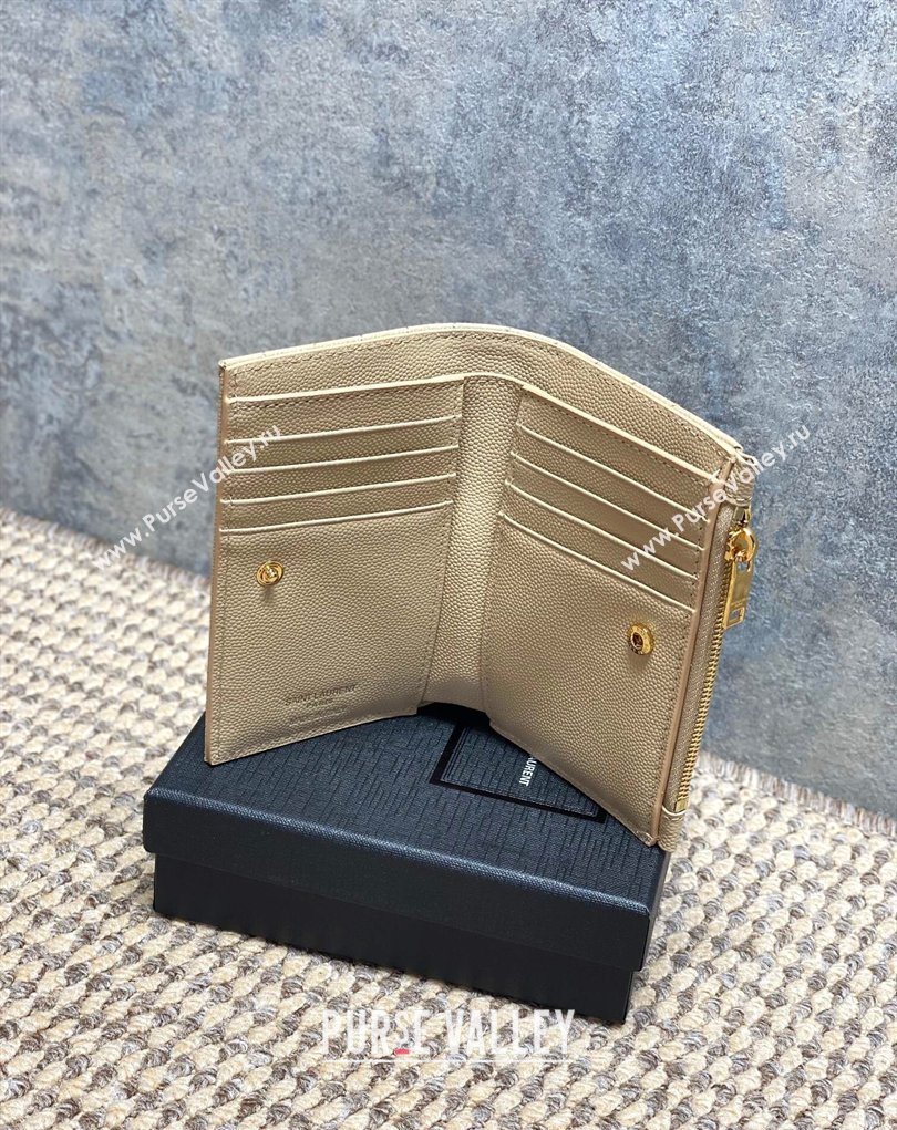 Saint Laurent Grained Leather Short Wallet Beige 2026 575974 (MHUI-260403073)