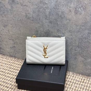 Saint Laurent Grained Leather Short Wallet White 2026 575974 (MHUI-260403074)