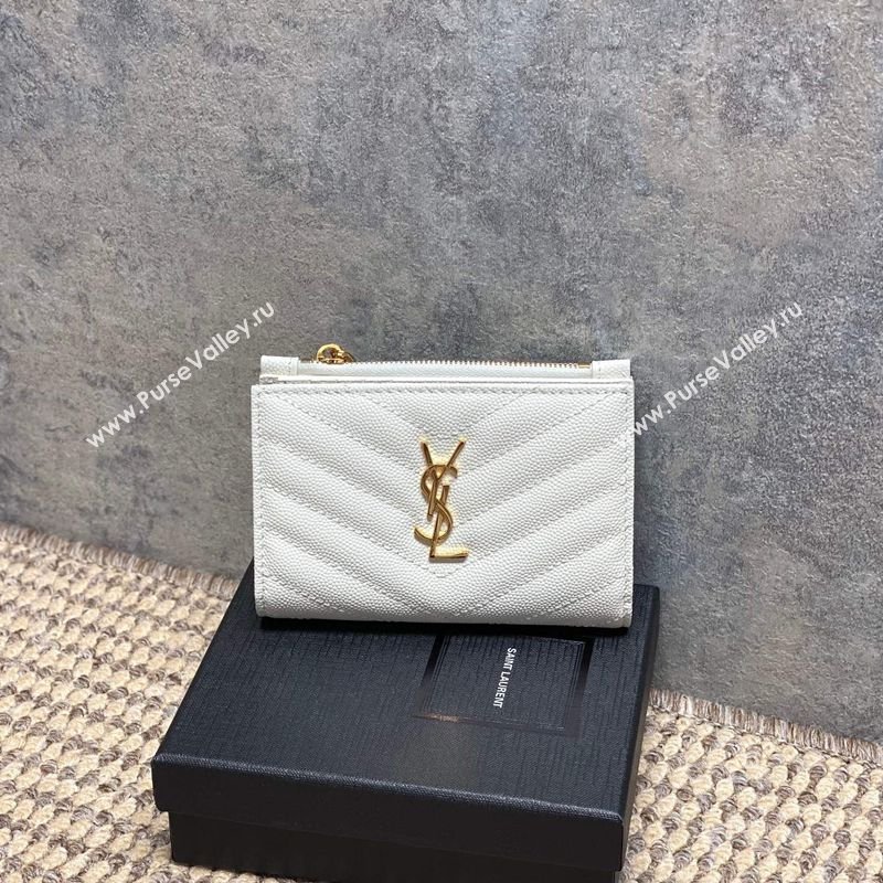 Saint Laurent Grained Leather Short Wallet White 2026 575974 (MHUI-260403074)