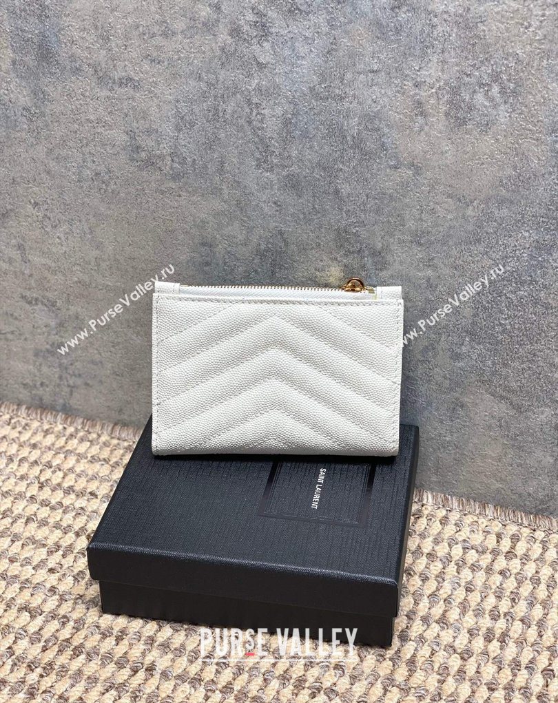Saint Laurent Grained Leather Short Wallet White 2026 575974 (MHUI-260403074)