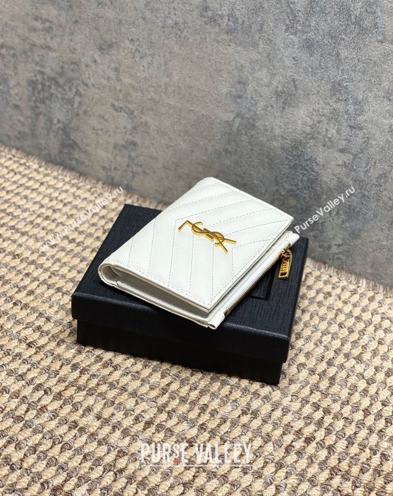 Saint Laurent Grained Leather Short Wallet White 2026 575974 (MHUI-260403074)