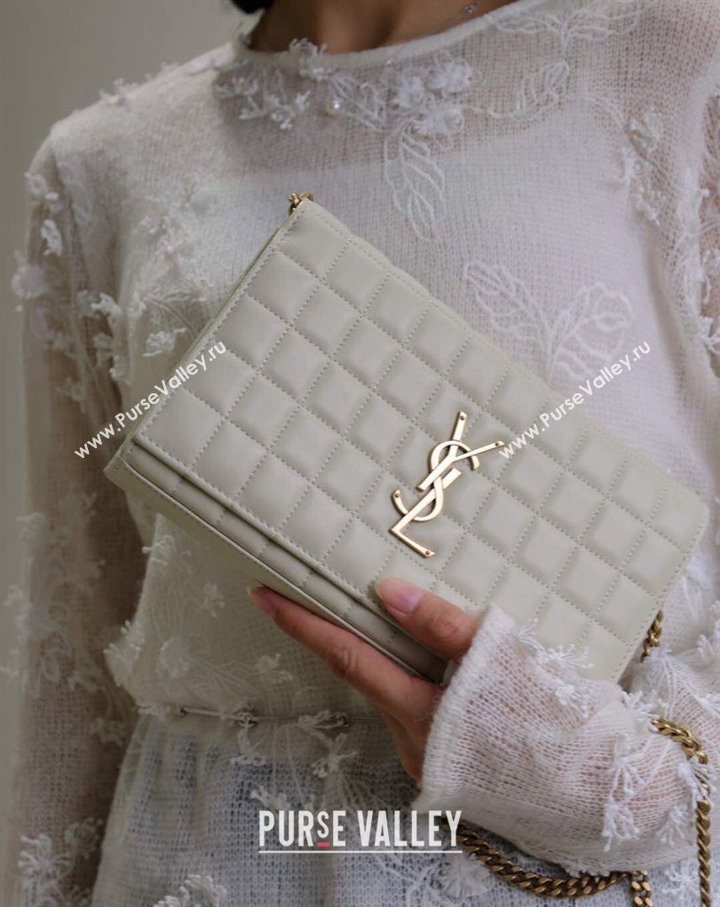 Saint Laurent Cassandre Quilted Lambskin Leather Chain Bag White 2026 743364 (MHUI-260403053)