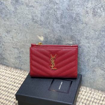 Saint Laurent Grained Leather Short Wallet Red 2026 575974 (MHUI-260403075)